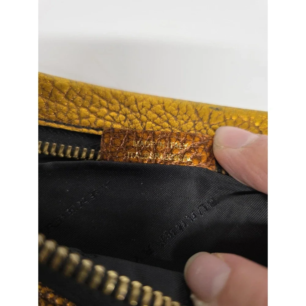 Burberry Metallic Copper Crackled Pebble Leather Wristlet Purse Clutch